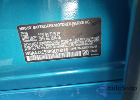 2019 BMW 430I Gran Coupe xDrive z USA, uszkodzony, nr VIN WBA4J3C58KBL09016